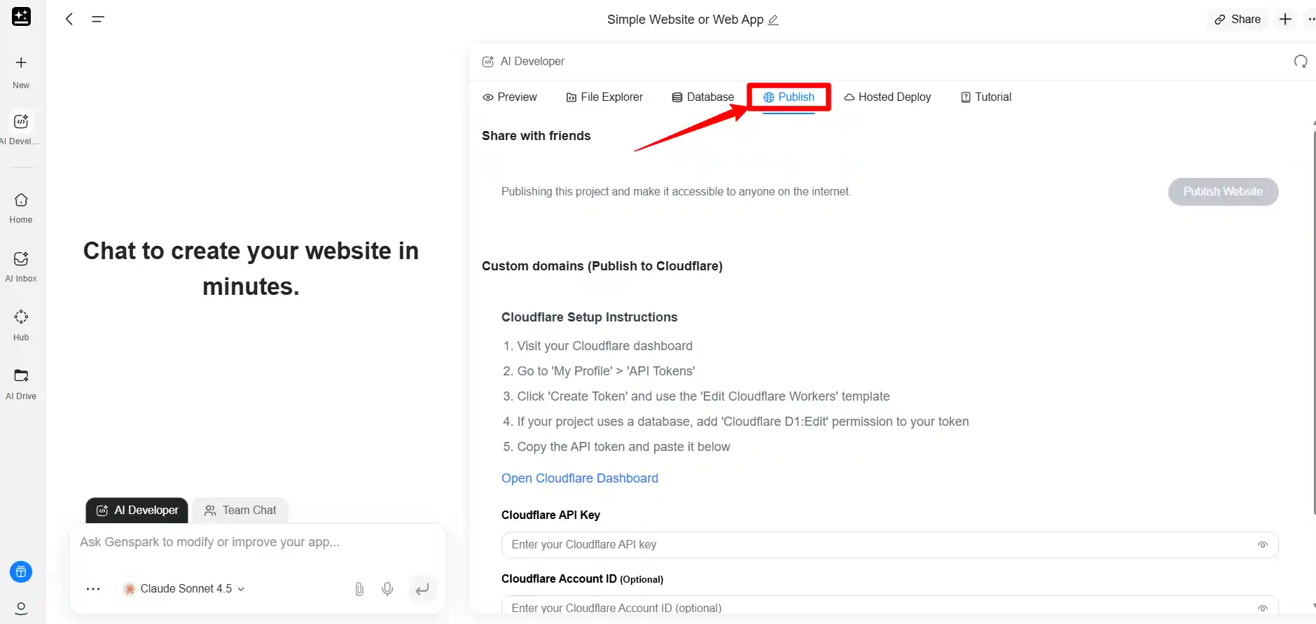 Genspark AI Website Builder — Instant Deployment and Publishing